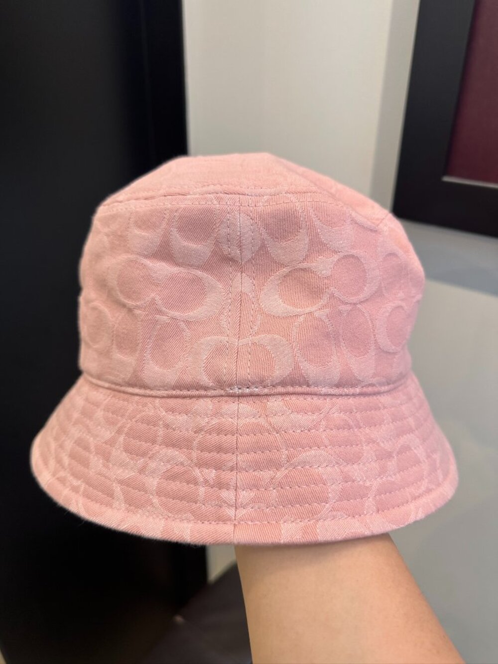 NWT! Coach CFI62 Women's Signature Denim Bucket Hat In Pink Size M/L
